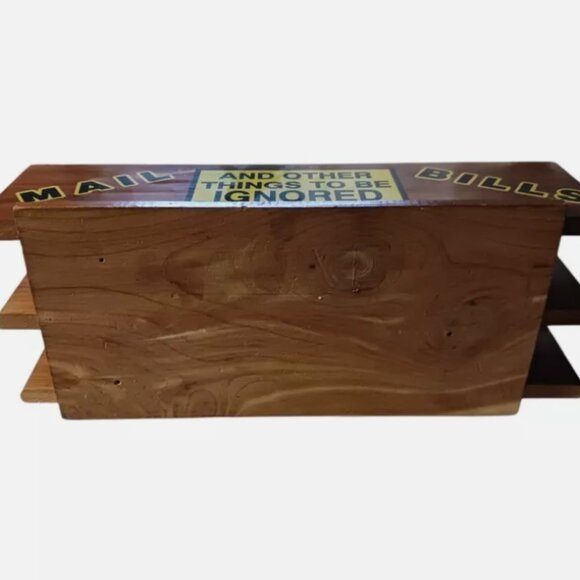 Organizer 70s 80s 3 Slot Solid Wood Mail Bills and Other Things To Be Ignored - Picture 6 of 11